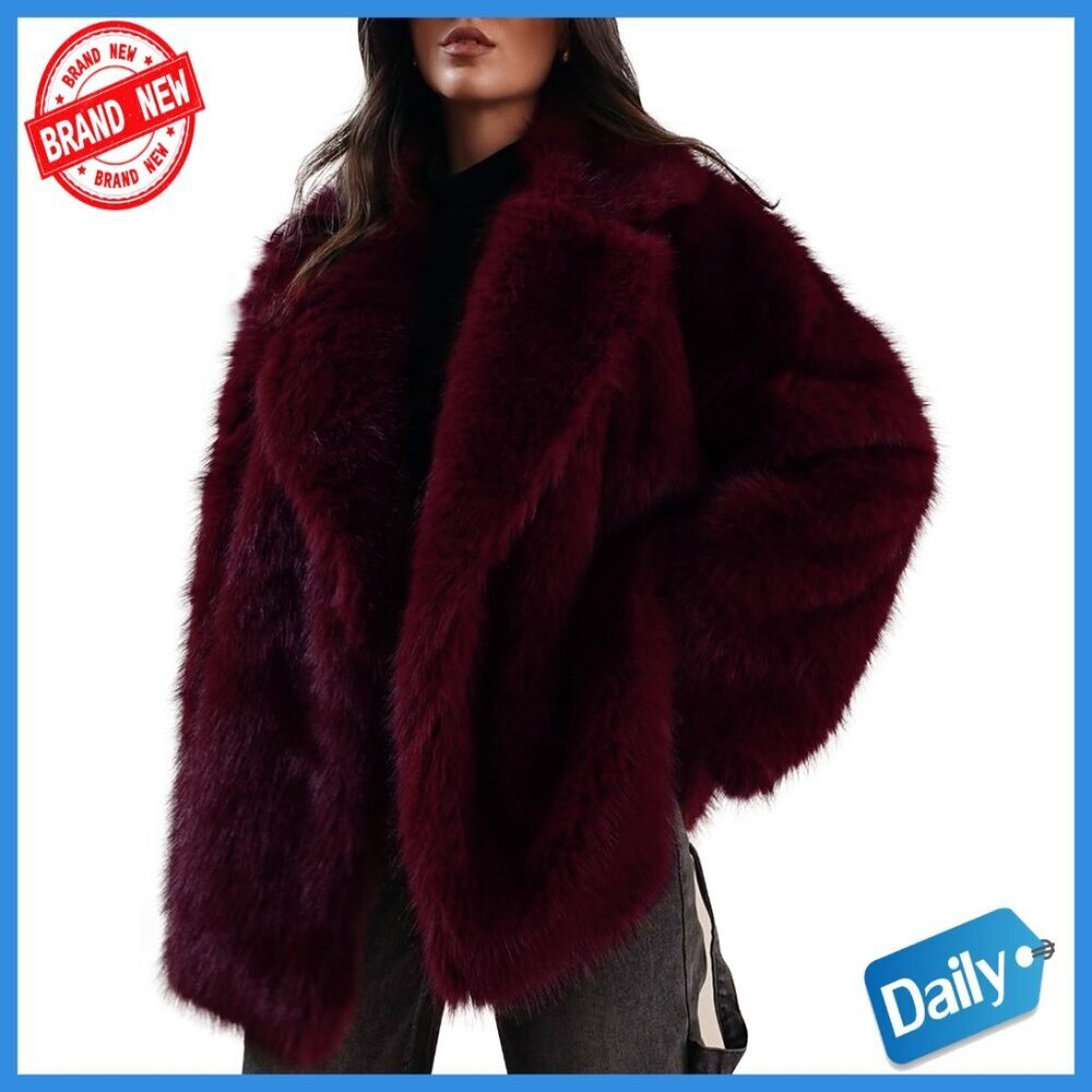 Long Faux Fur Coat Lapel Shaggy Winter Jacket Luxury Warm Outerwear